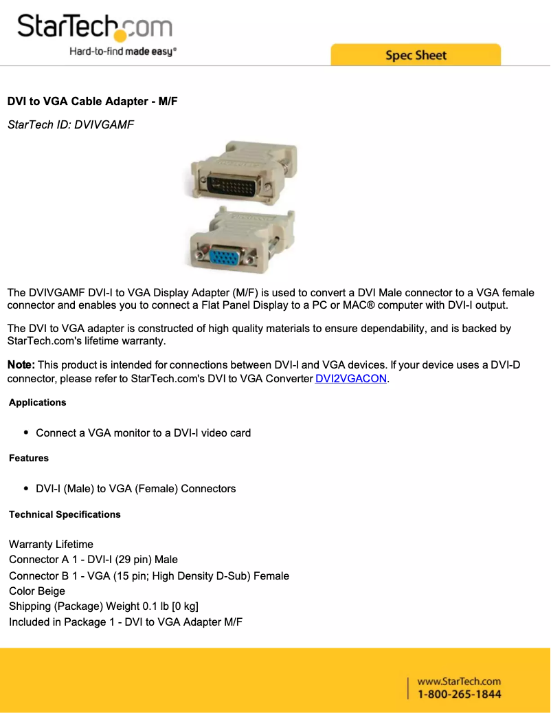 Page 1 de la notice Manuel utilisateur StarTech.com DVIVGAMF