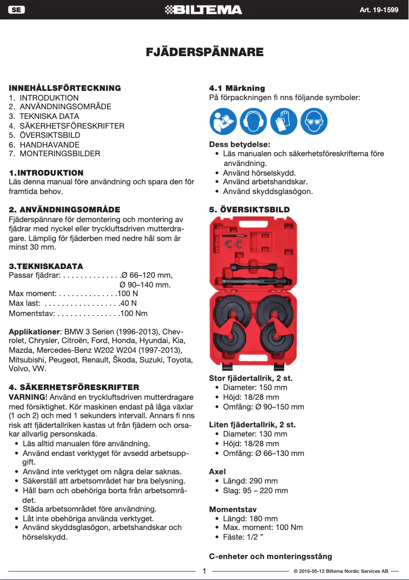 Page 1 de la notice Manuel utilisateur Biltema 19-1599