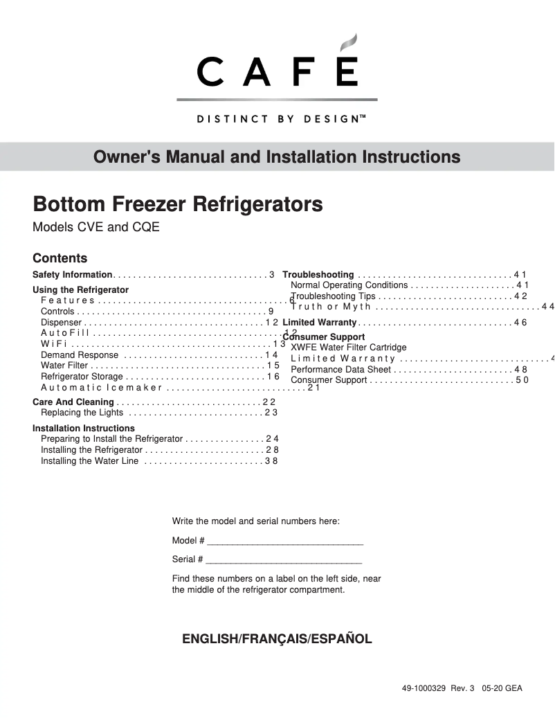 Page 1 of the manual Use and Maintenance Manual GE CVE28DP3ND1