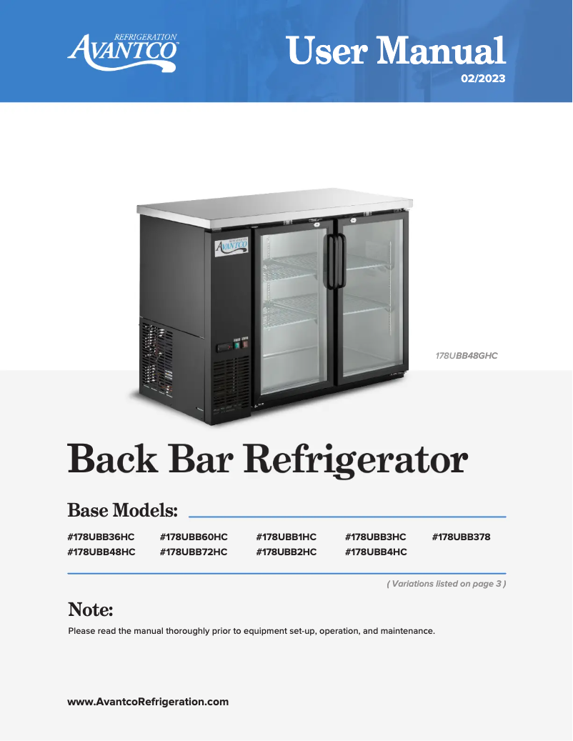 Page 1 de la notice Manuel utilisateur Avantco UBB-48G-HC