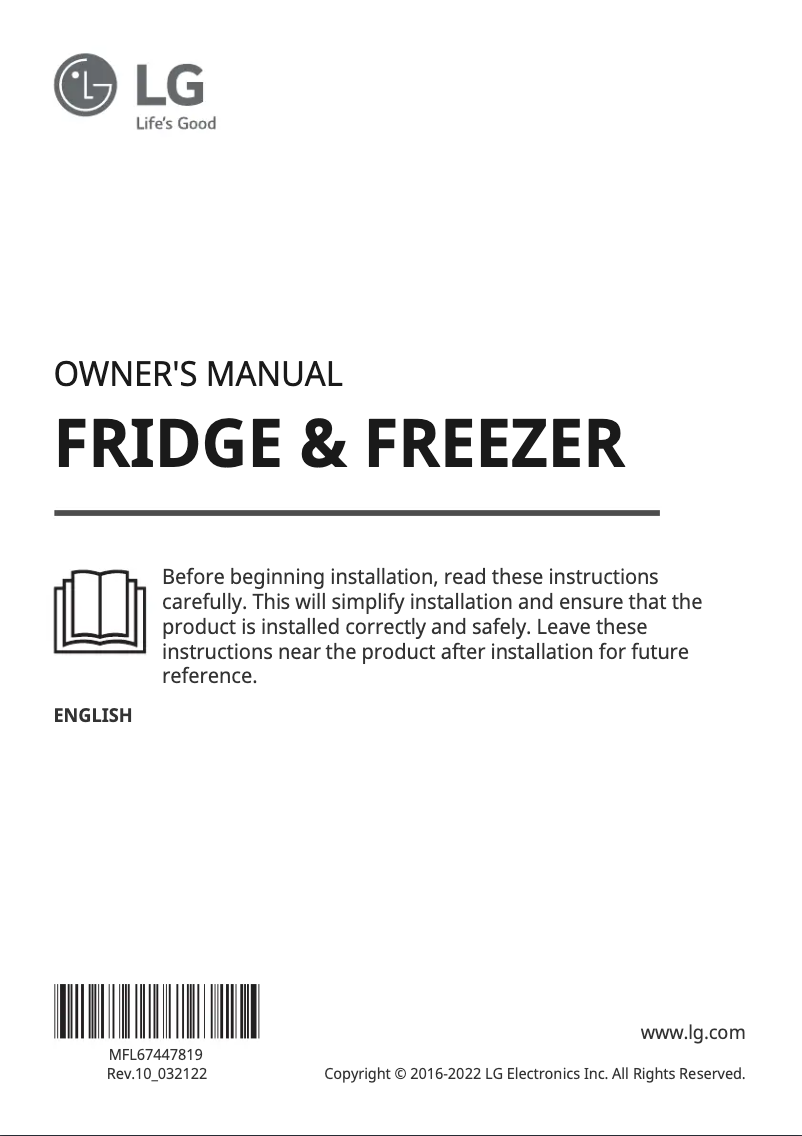 Page 1 de la notice Manuel utilisateur LG GSJ961PZBV