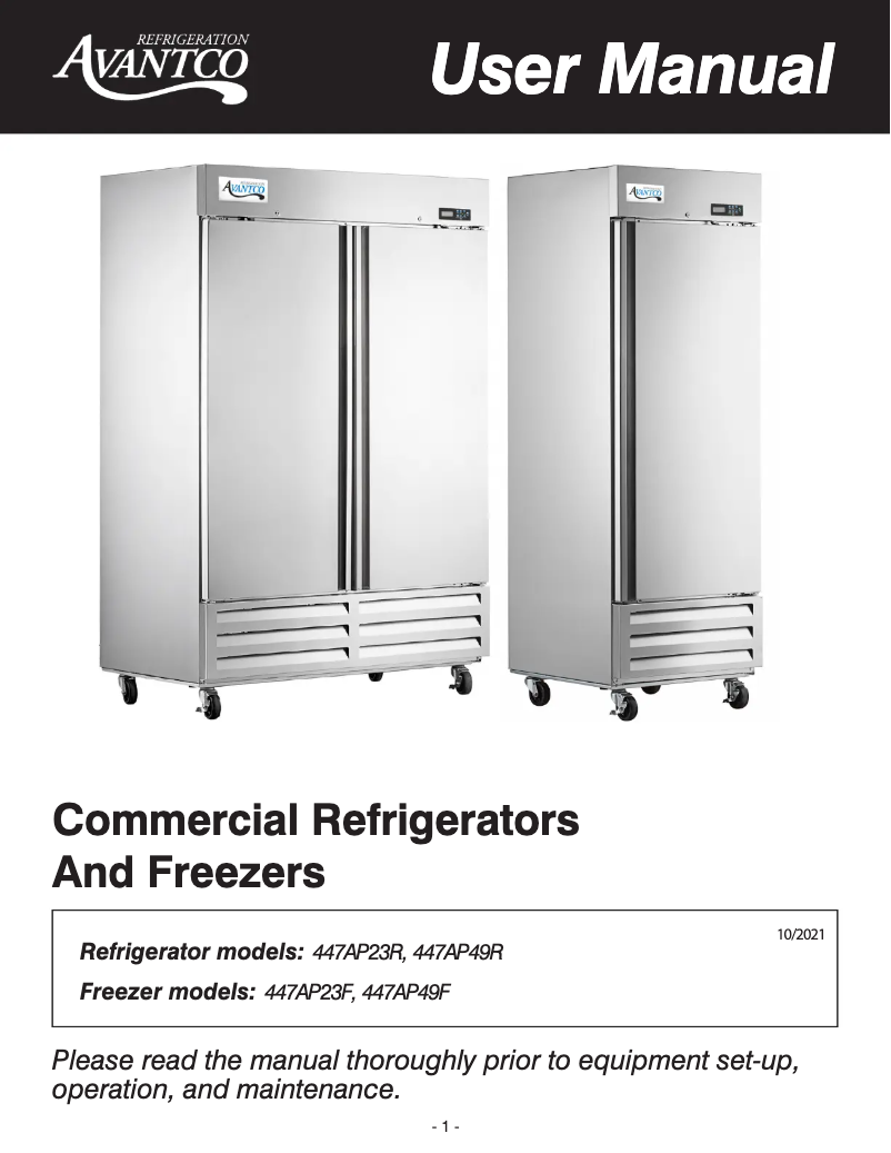 Page n°1 - Manuel utilisateur Avantco AP-49R