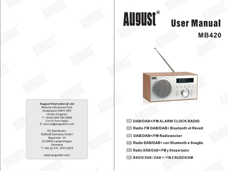 Page 1 de la notice Manuel utilisateur August MB420