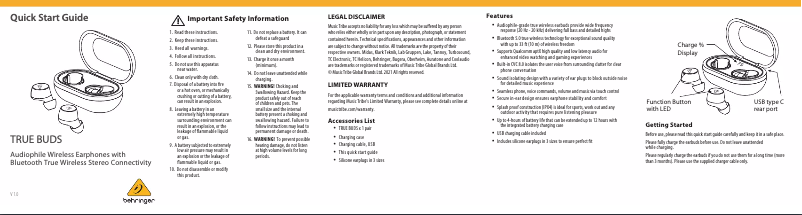 Page 1 de la notice Manuel utilisateur Behringer True Buds