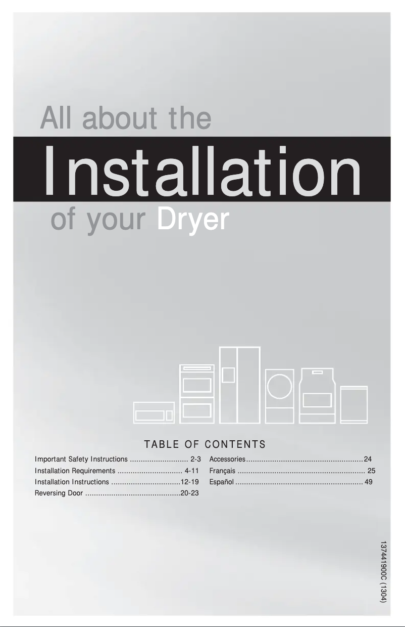 Page n°1 - Guide d'installation Frigidaire FFQE5100PW