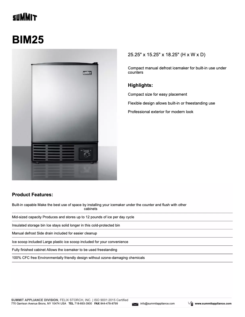 Page 1 de la notice Fiche technique Summit BIM25