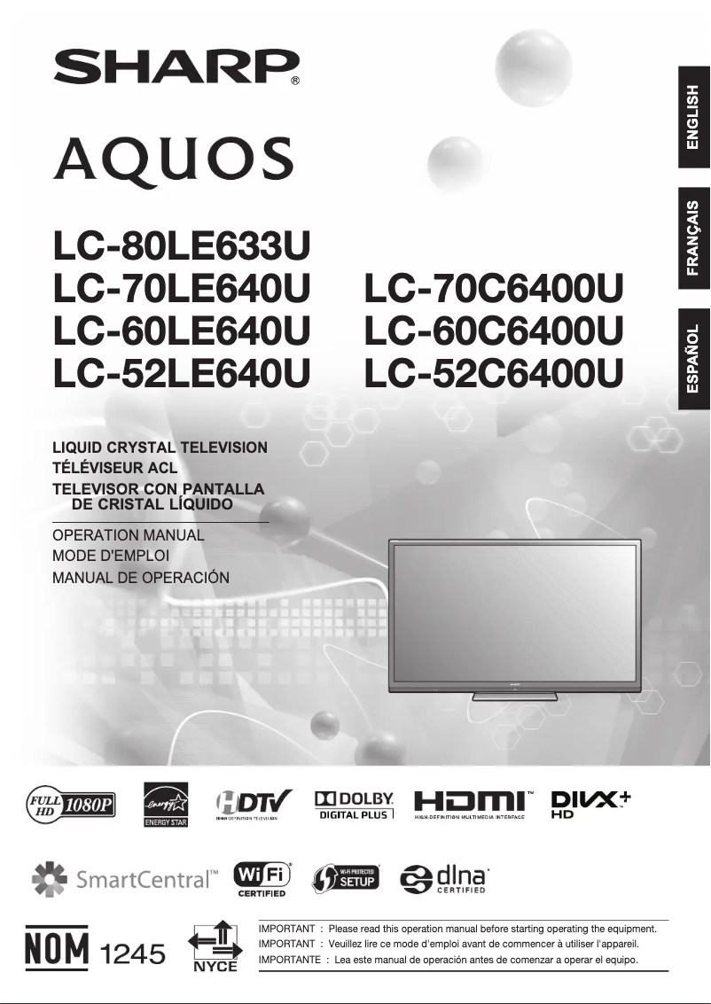 Page 1 de la notice Manuel utilisateur Sharp LC-60C6400U