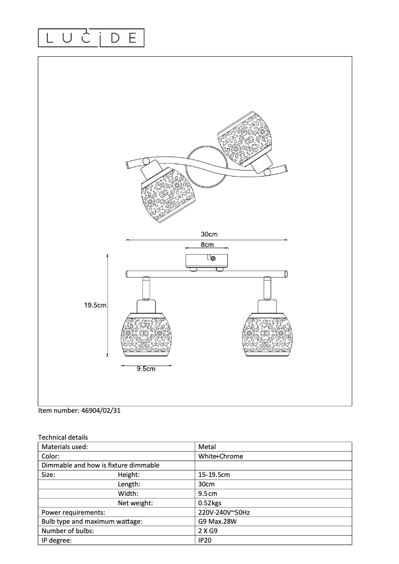 Page n°1 - Manuel utilisateur Lucide Tahar 46904/02/31
