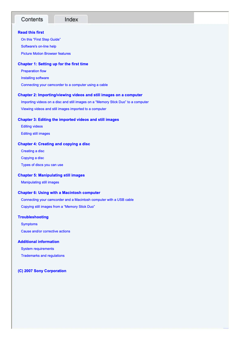 Page 1 de la notice Guide d'installation Sony Handycam DCR-DVD308