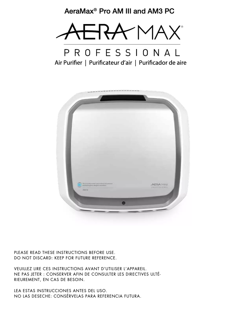 Page 1 de la notice Manuel utilisateur Fellowes AeraMax Professional 3 PC