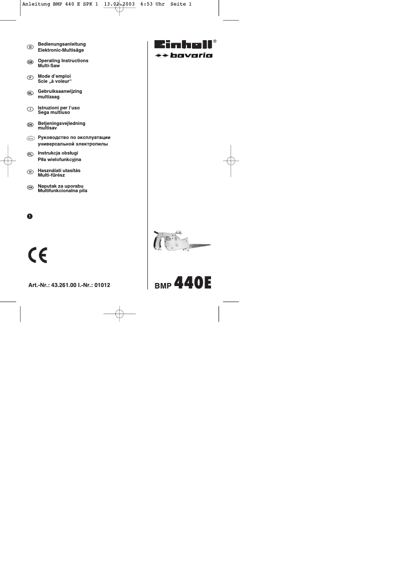Page 1 de la notice Manuel utilisateur Einhell Bavaria BMP 440