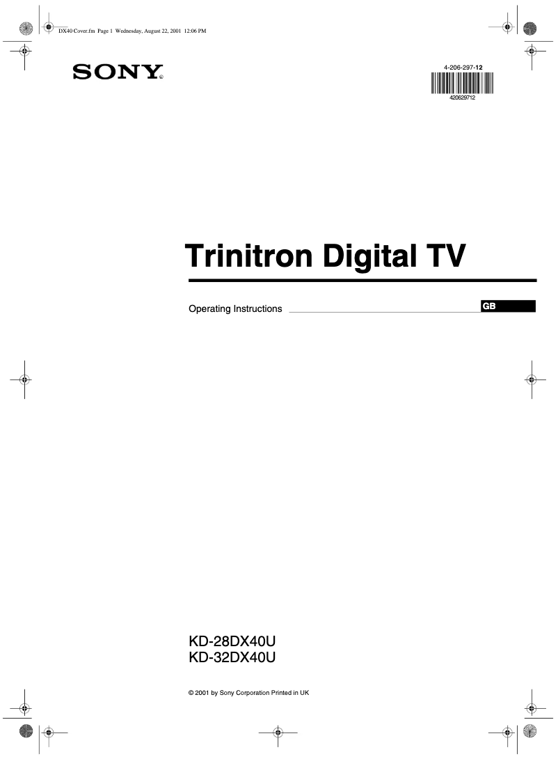 Page 1 de la notice Manuel utilisateur Sony KD-28DX40U