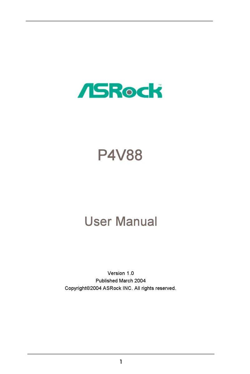 Page n°1 - Manuel utilisateur Asrock P4V88