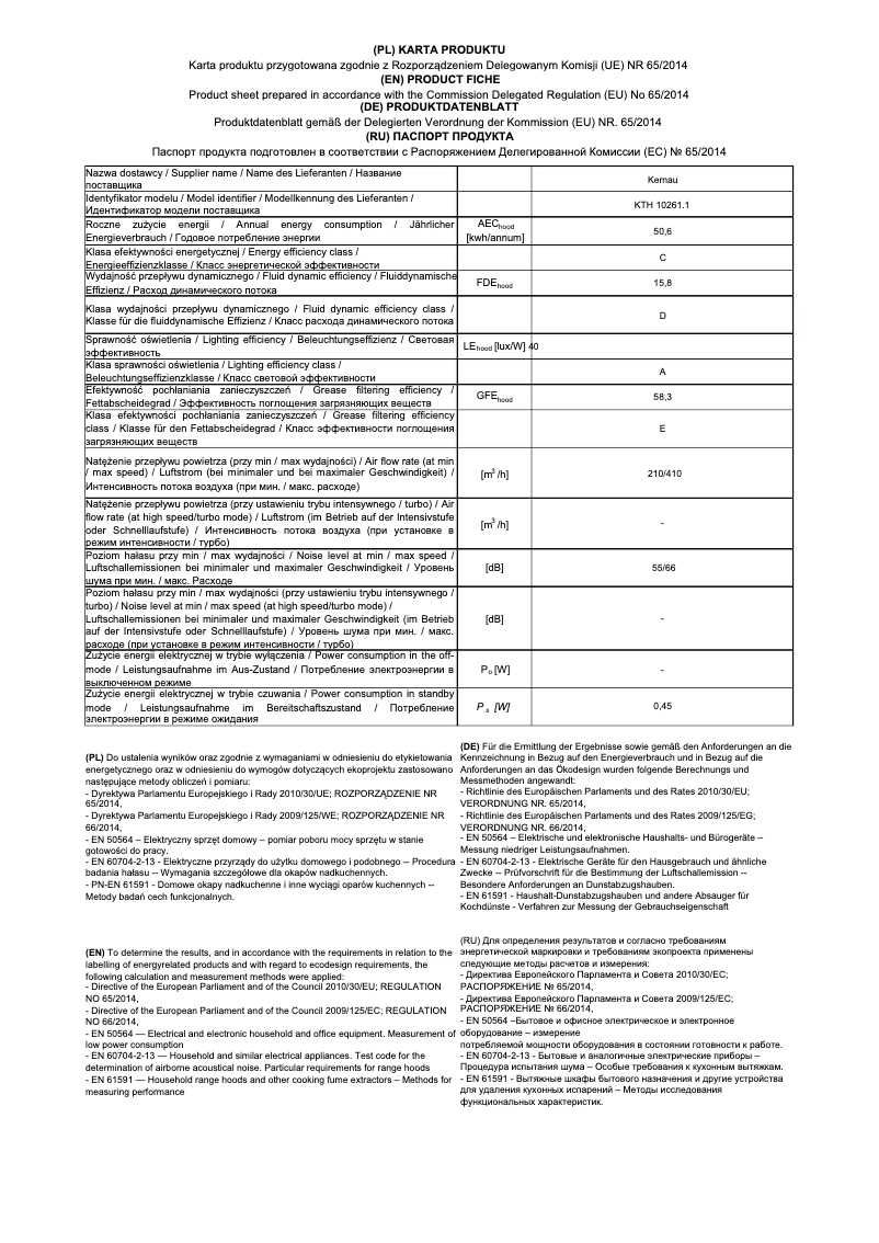 Page 1 de la notice Fiche technique Kernau KTH 10.261.1 W