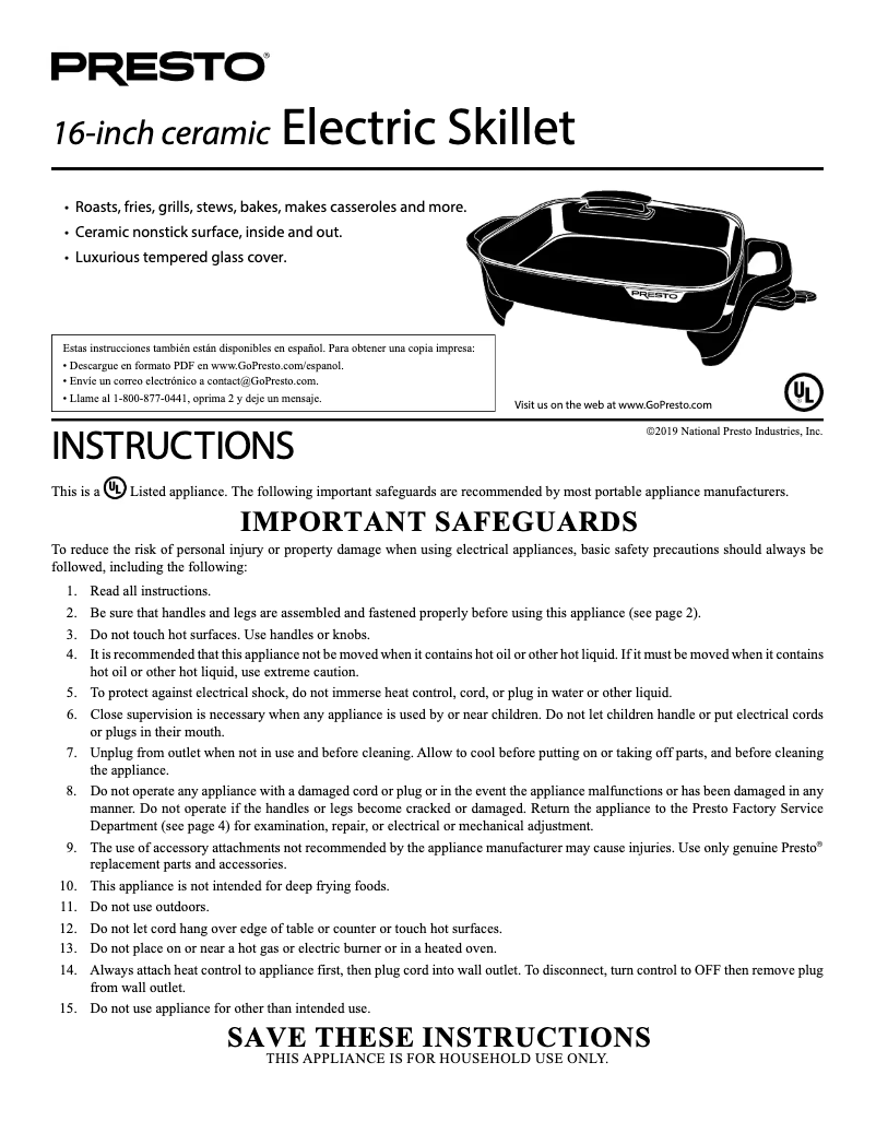 Page 1 de la notice Manuel utilisateur Presto 06856