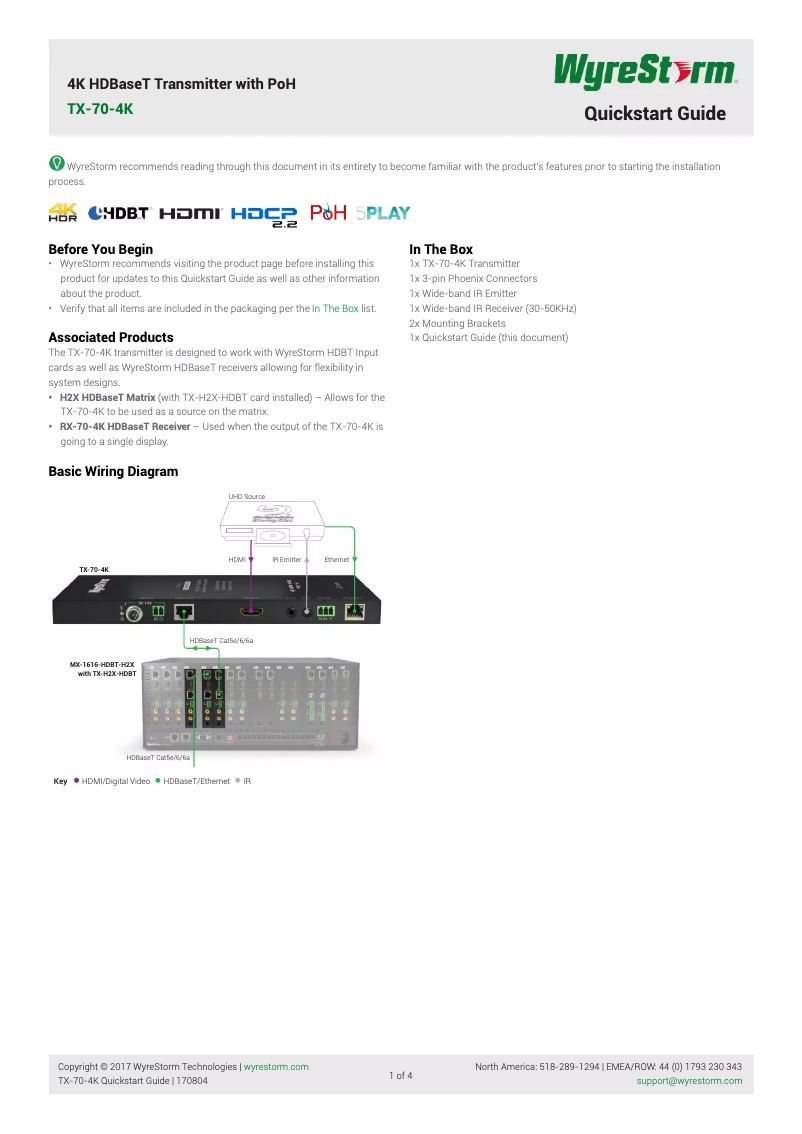 Page 1 de la notice Manuel utilisateur WyreStorm TX-70-4K