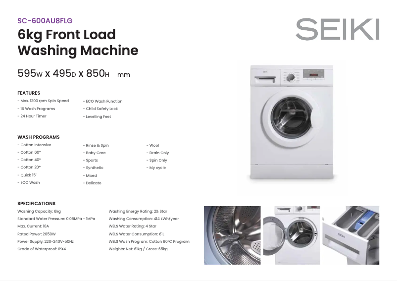 Page n°1 - Fiche technique Seiki SC-600AU8FLG
