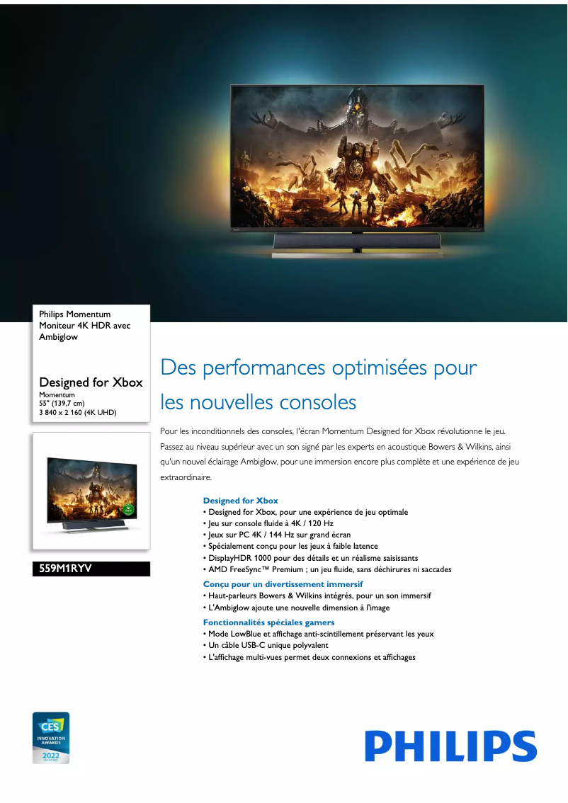 Page 1 de la notice Fiche technique Philips 559M1RYV