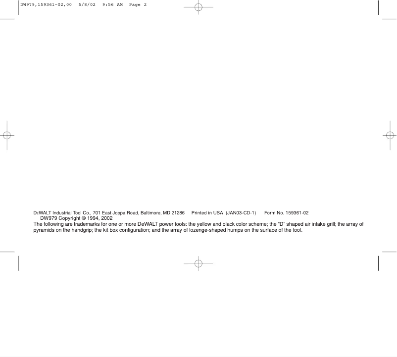 Page 1 de la notice Manuel utilisateur DeWalt DW9106