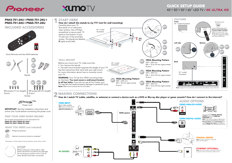 Page n°1 - Guide de démarrage rapide Pioneer PN55-751-24U