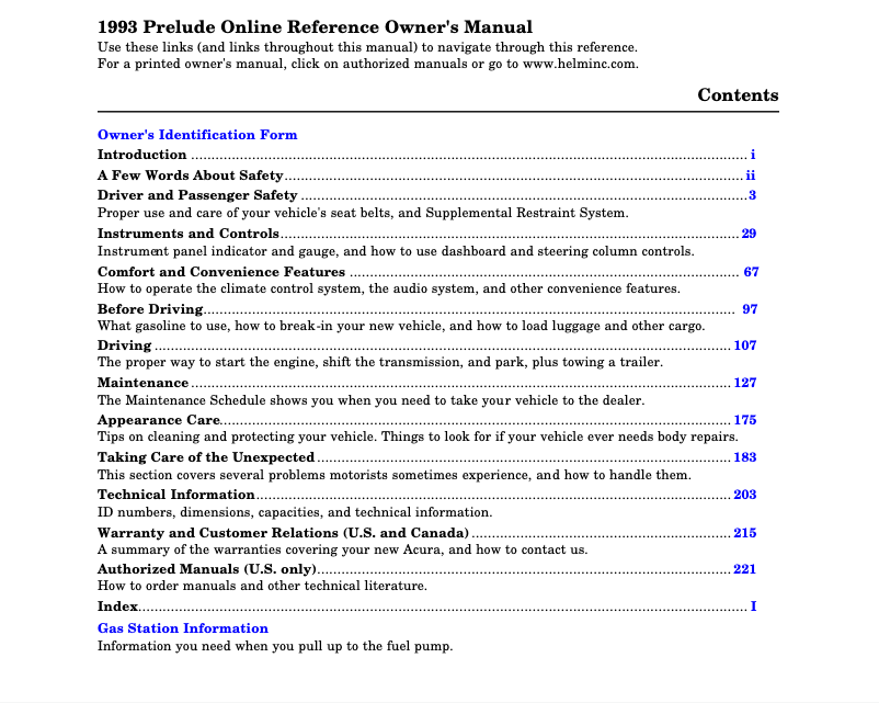 Página 1 del manual Manual de usuario Honda Prelude (1993)