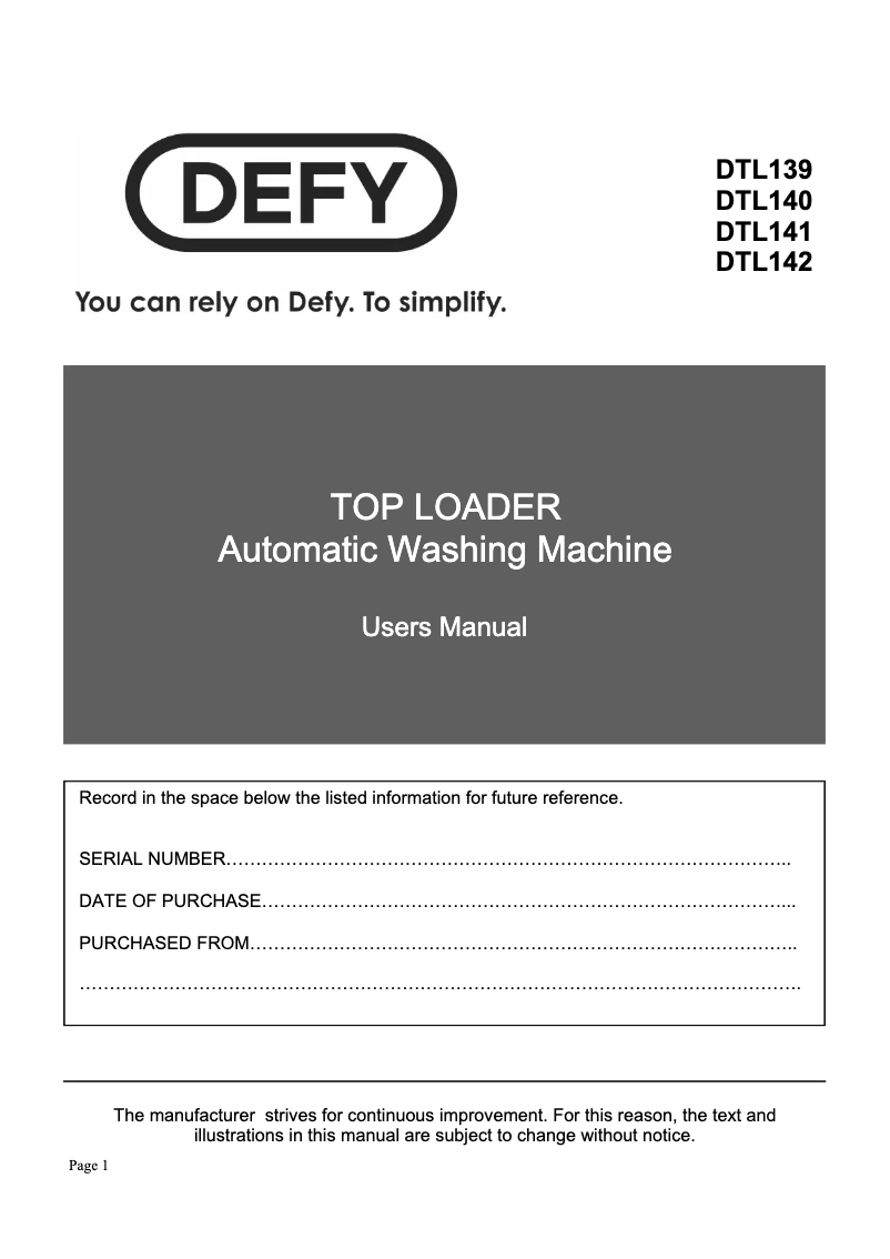 Page n°1 - Manuel utilisateur Defy DTL 139