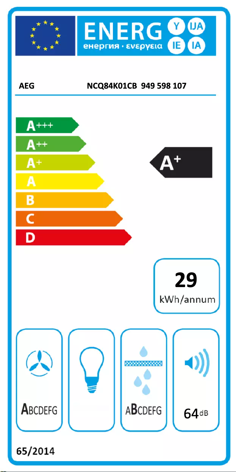 Page n°1 - Label énergétique AEG NCQ84K01CB
