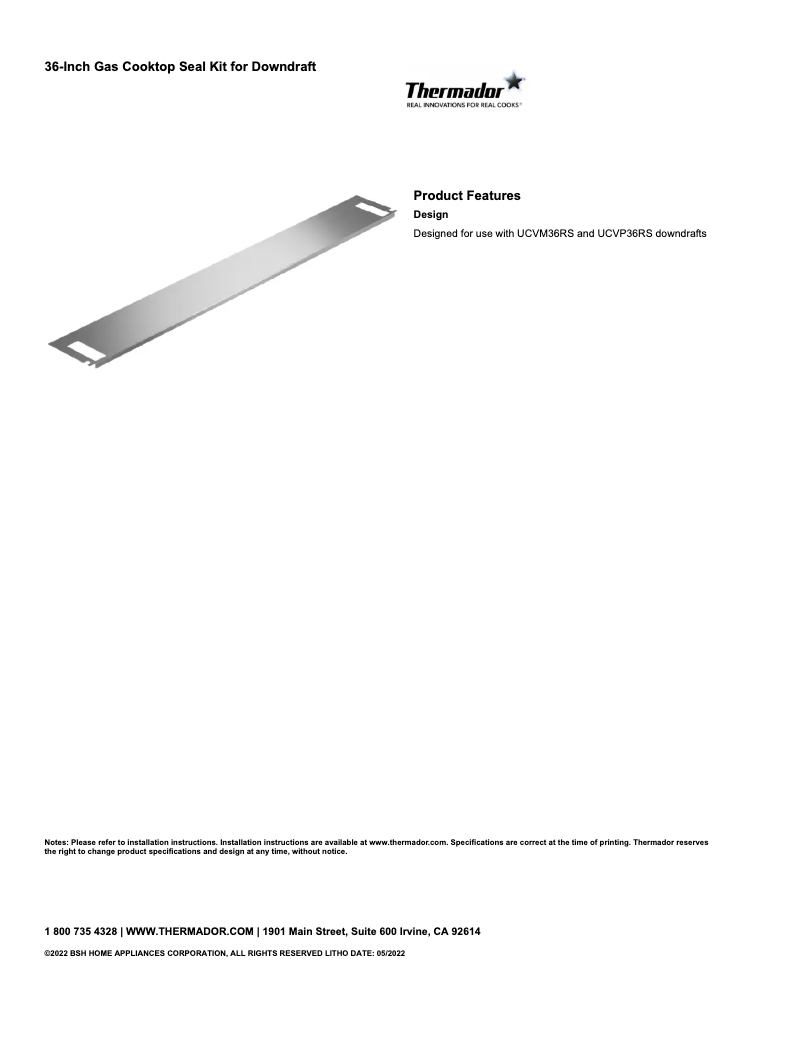 Página 1 del manual Ficha técnica Thermador UCV36ST