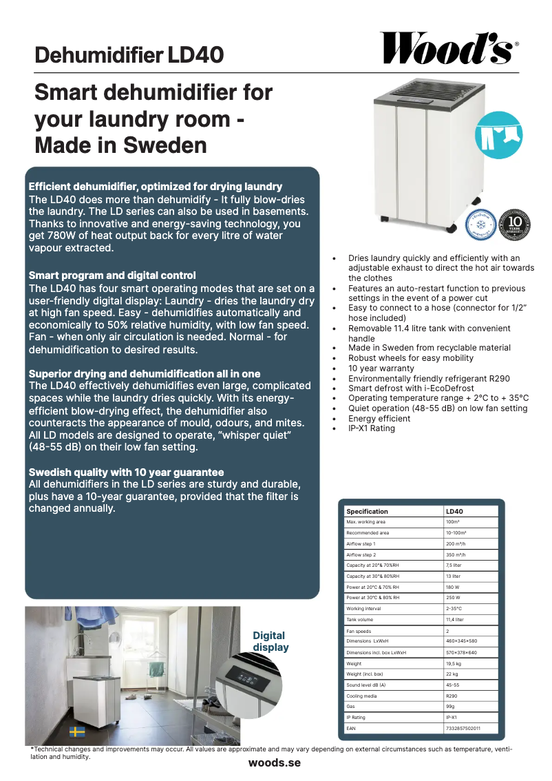 Página 1 del manual Ficha técnica Wood's LD40