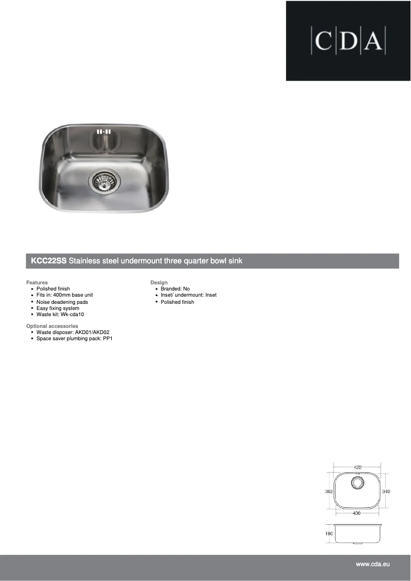 Page n°1 - Fiche technique CDA KCC22SS