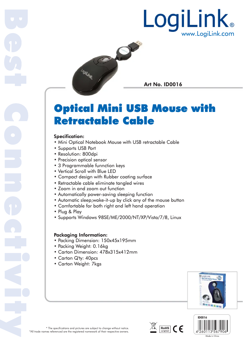 Page 1 de la notice Manuel utilisateur LogiLink ID0016