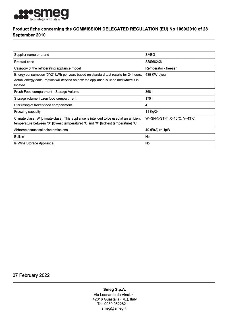 Page 1 de la notice Brochure Smeg SBS662X6