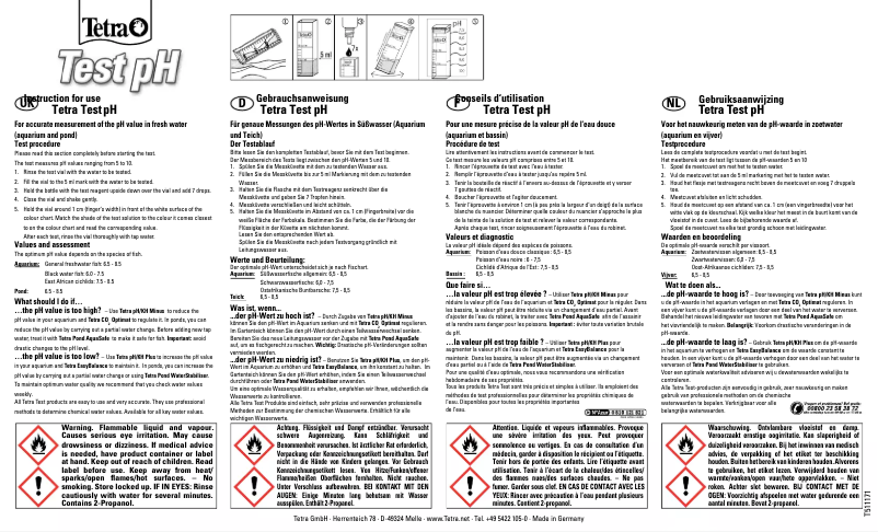Page 1 de la notice Manuel utilisateur Tetra Test pH