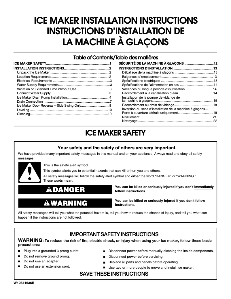 Page 1 de la notice Guide d'installation KitchenAid KUIS18PNZ