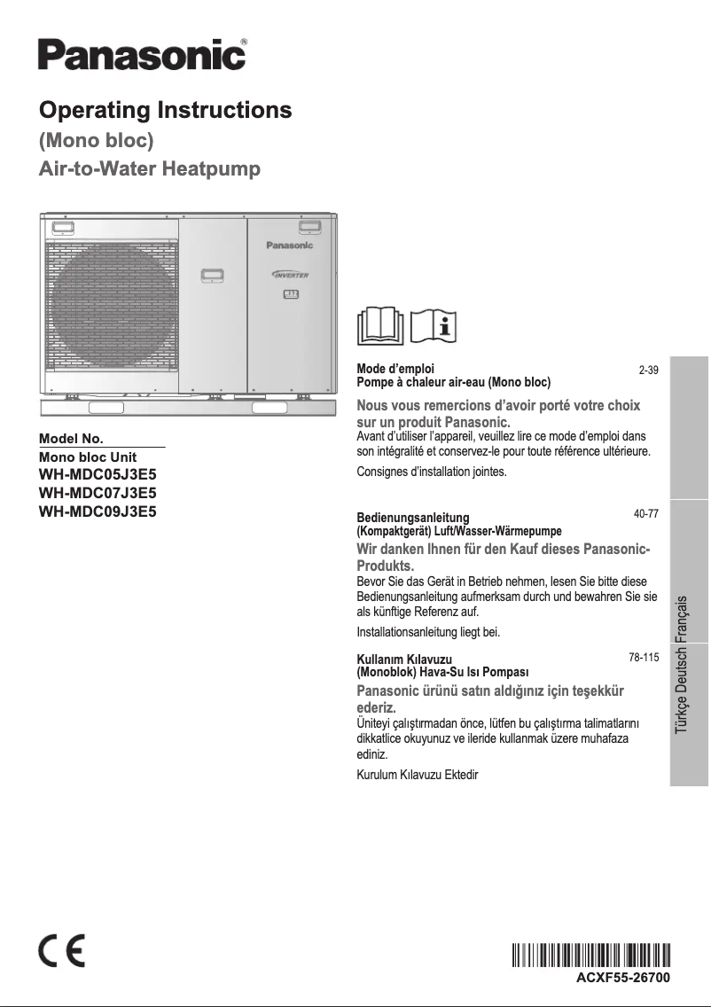 Page 1 de la notice Manuel utilisateur Panasonic WH-MDC09J3E5