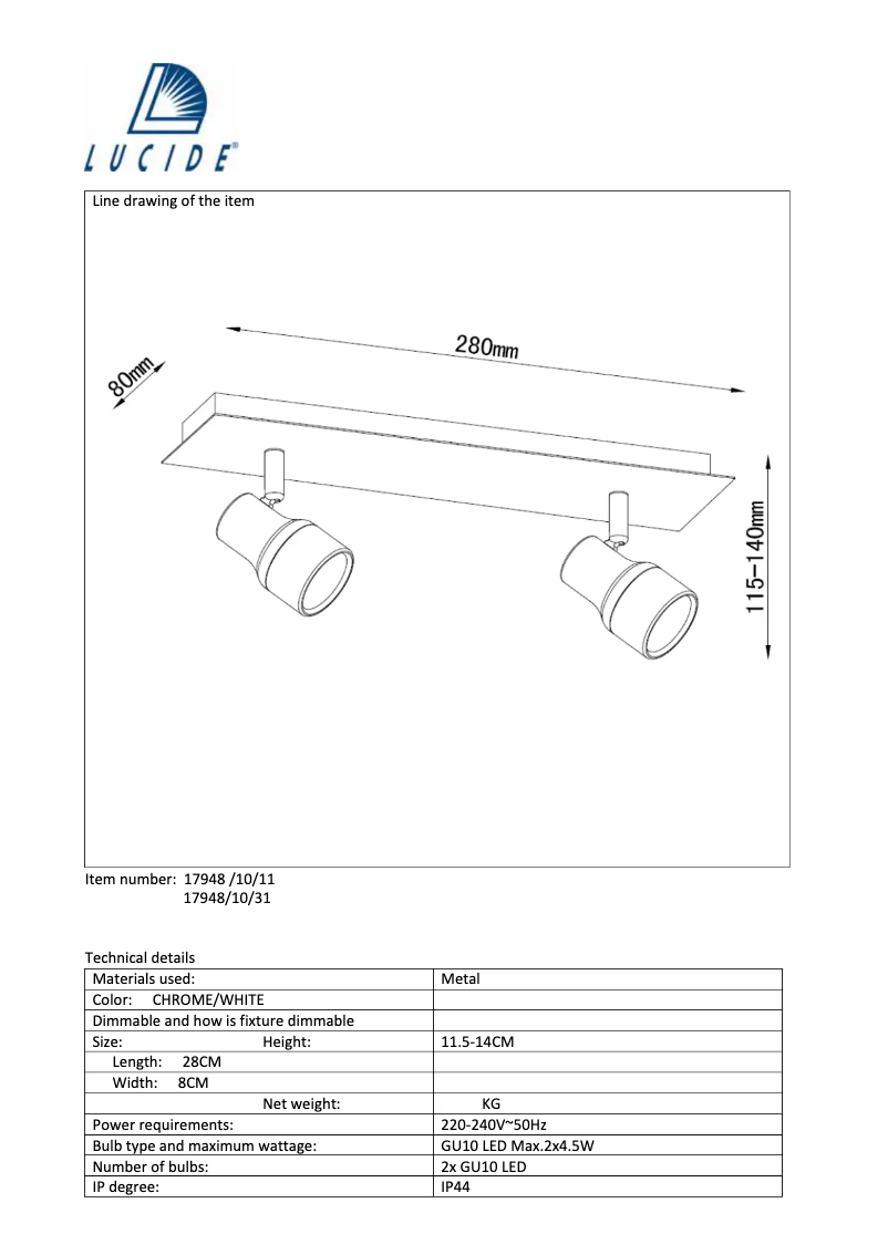 Page 1 de la notice Manuel utilisateur Lucide Sirene 17948/10/31