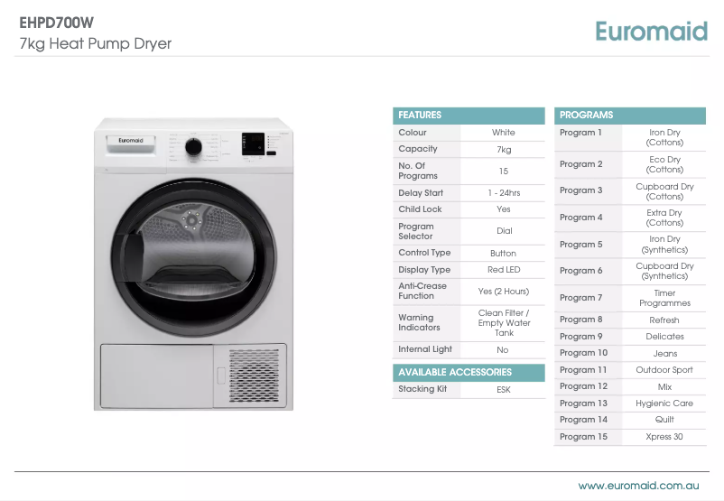 Image de la première page du manuel de l'appareil EHPD700W