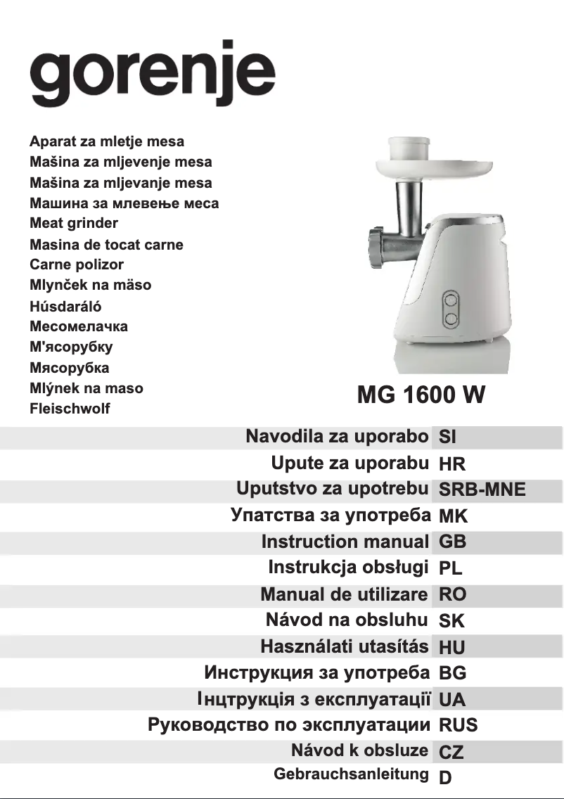 Page n°1 - Manuel utilisateur Gorenje MG1600W