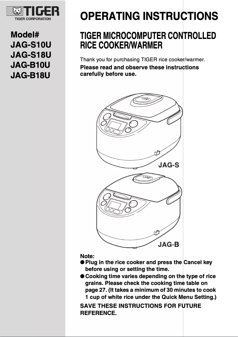 Page 1 de la notice Manuel utilisateur Tiger JAG-B18U