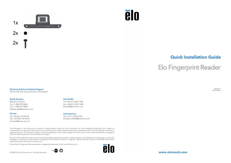 Page 1 de la notice Manuel utilisateur Elo Fingerprint Reader