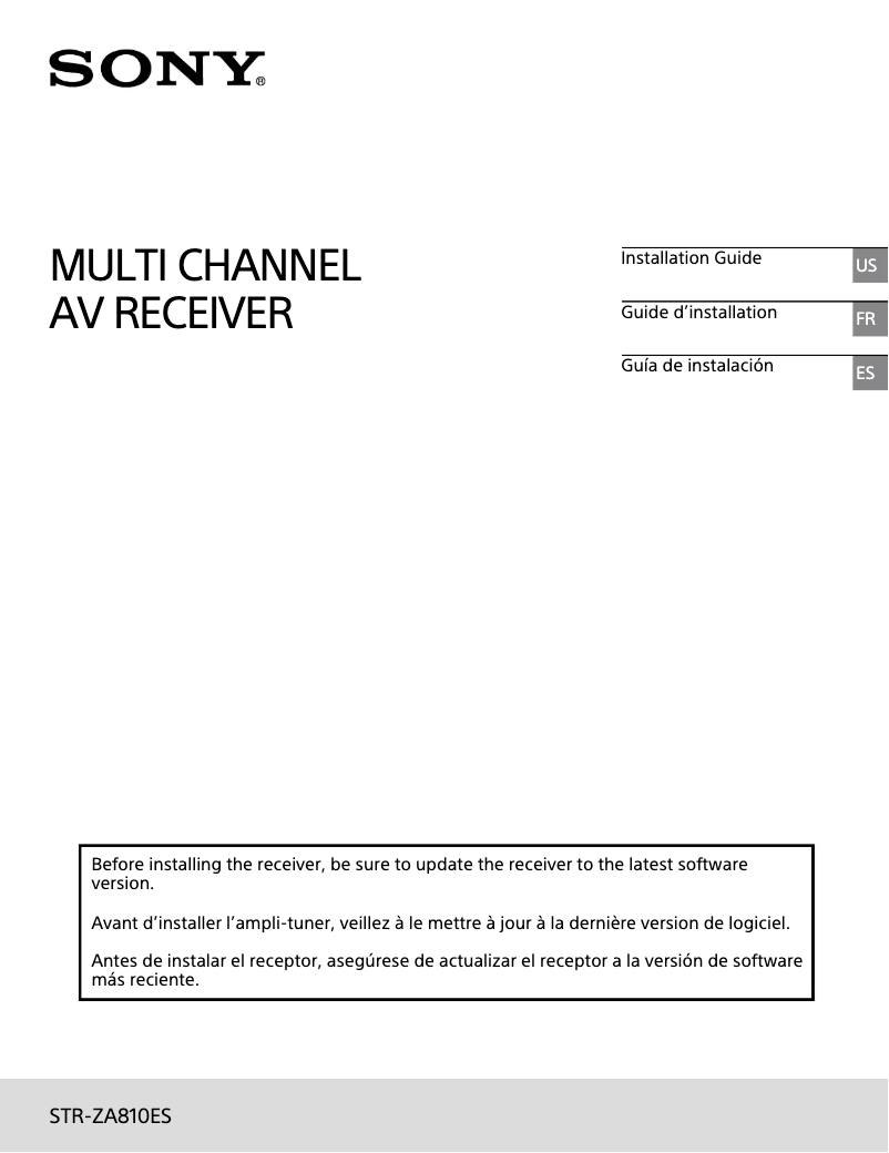 Page 1 de la notice Guide d'installation Sony STR-ZA810ES