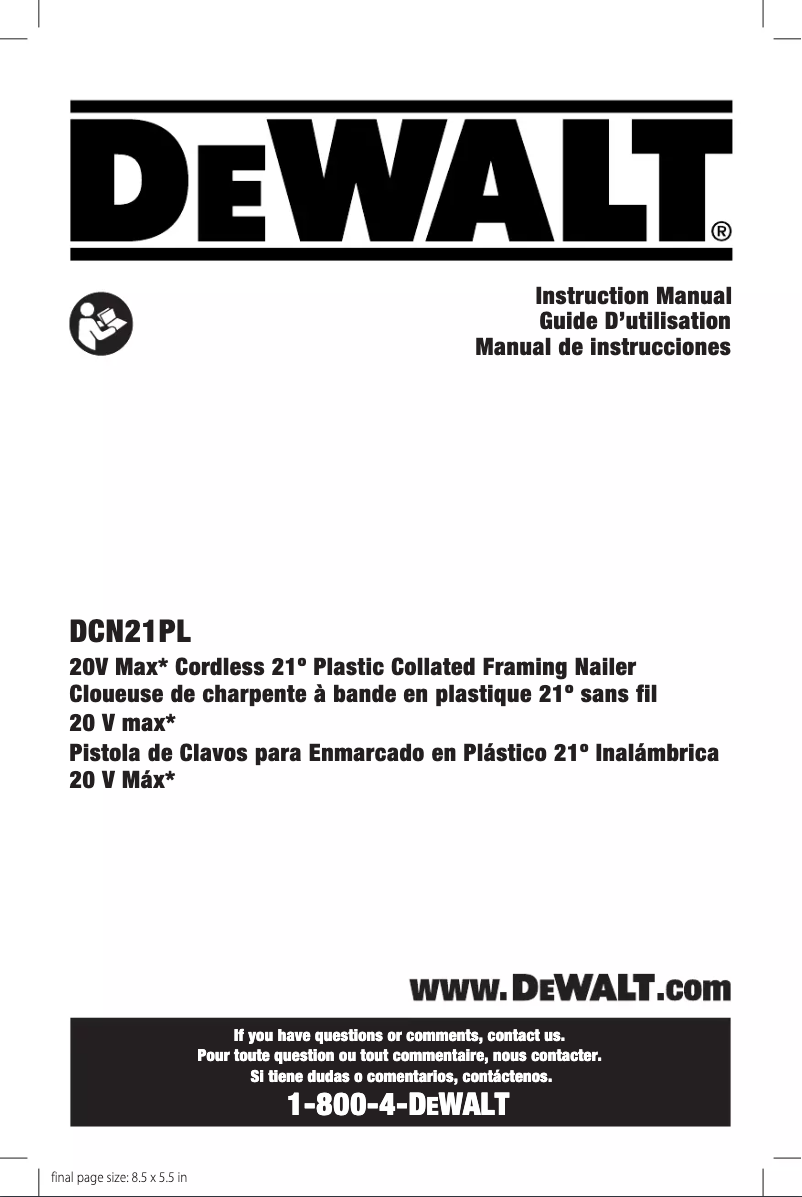 Page n°1 - Manuel utilisateur DeWalt DCN21PLM1