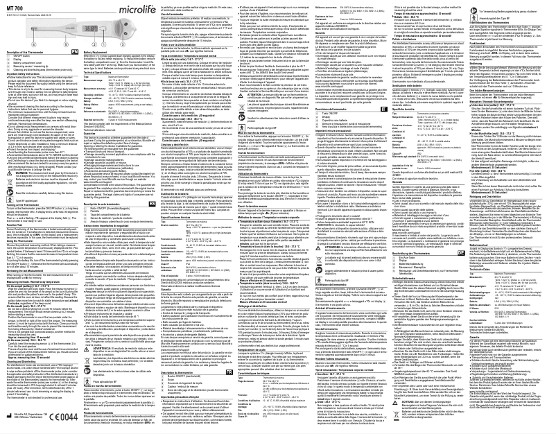 Page 1 de la notice Manuel utilisateur Microlife MT 700