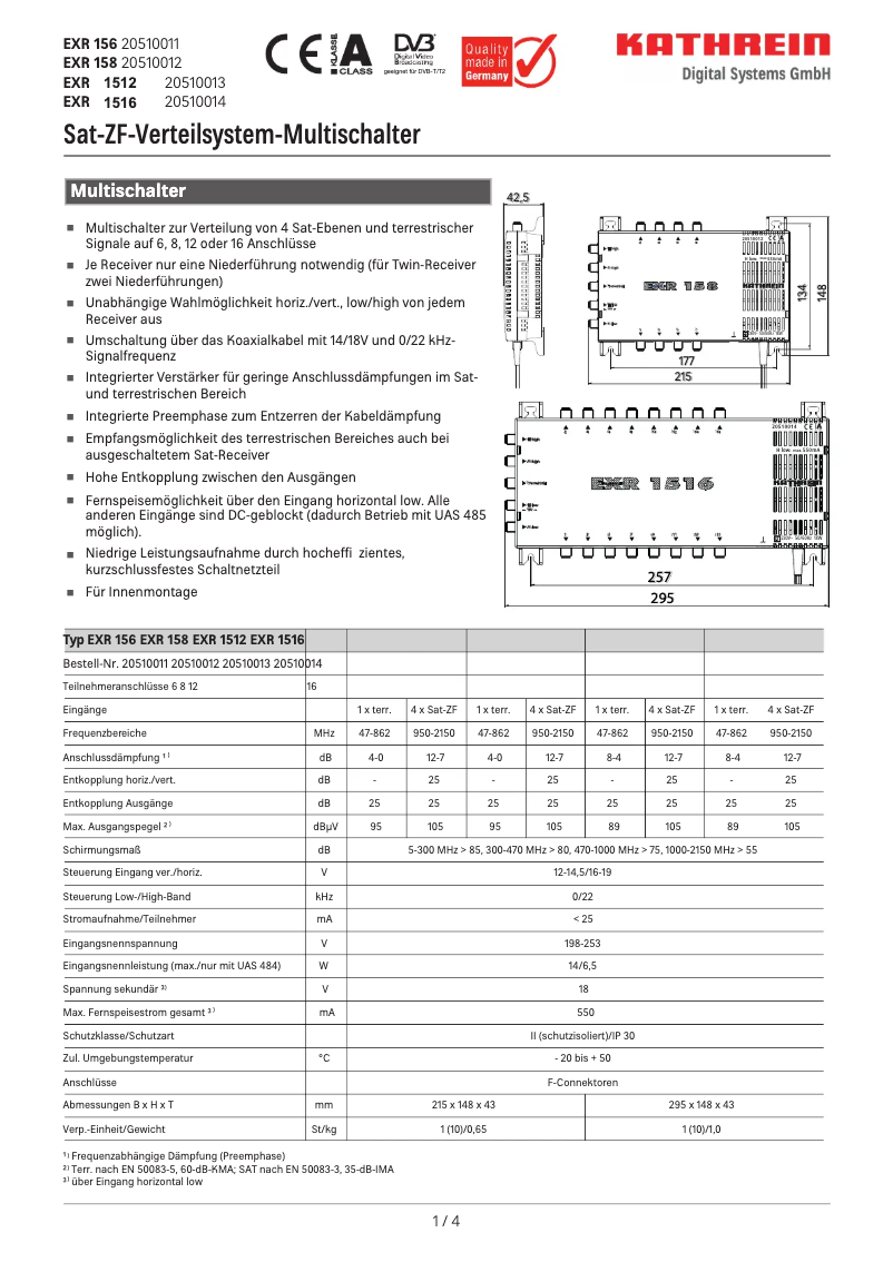 Page n°1 - Fiche technique Kathrein EXR 158