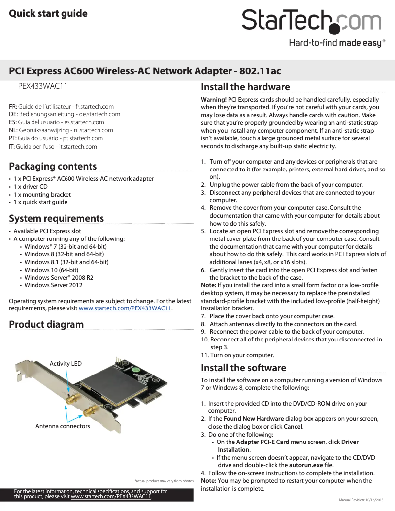 Page n°1 - Manuel utilisateur StarTech.com PEX433WAC11