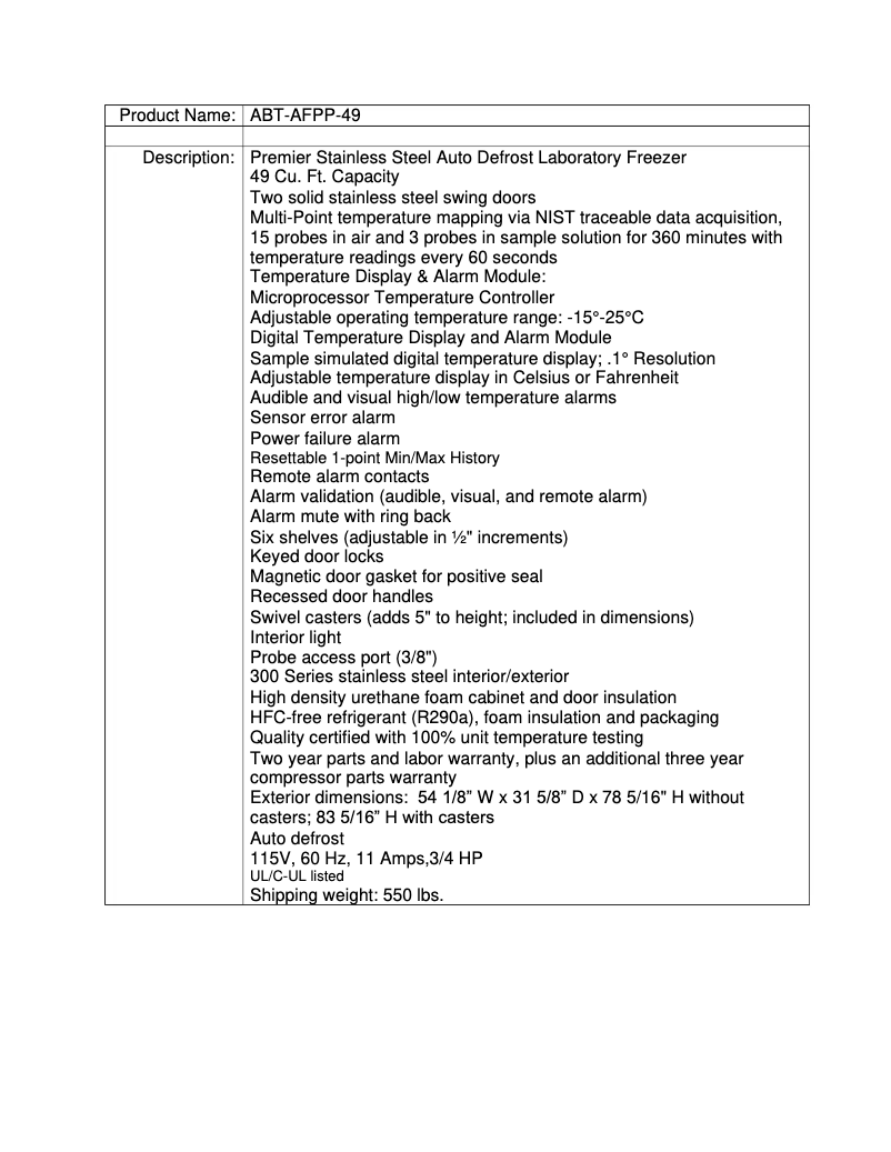 Page 1 de la notice Manuel utilisateur American BioTech Supply ABT-AFPP-49