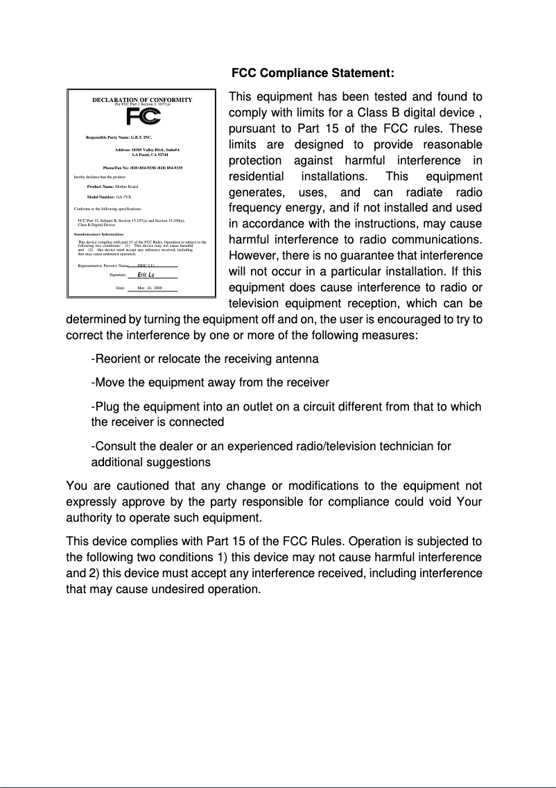 Page 1 de la notice Manuel utilisateur Gigabyte GA-7VX