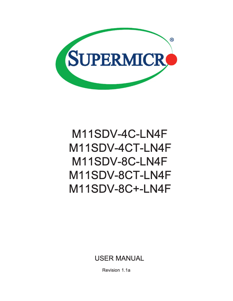 Page 1 de la notice Manuel utilisateur Supermicro M11SDV-8C-LN4F