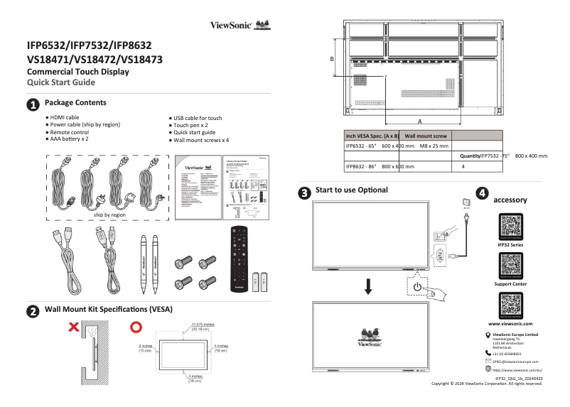 Page n°1 - Guide de démarrage rapide Viewsonic IFP8632