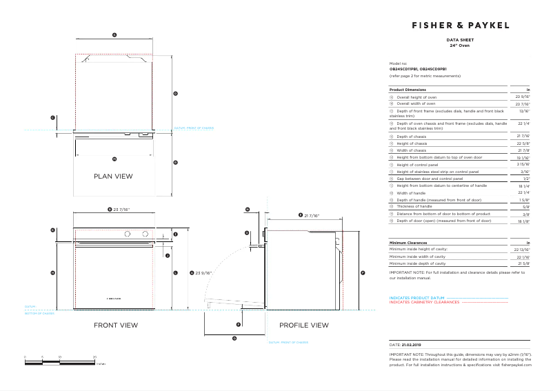 Page n°1 - Fiche technique Fisher & Paykel OB24SCD11PB1
